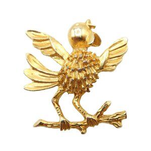 Vintage Singing Song Bird On Branch Gold Tone Figural Brooch 1.5" Unsigned